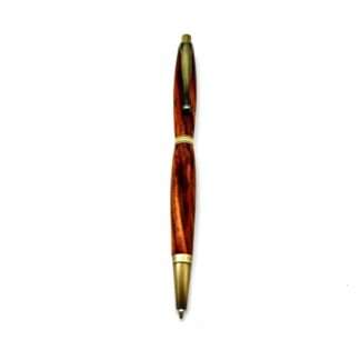 Wooden fountain pen with gold cap and clip on a white background