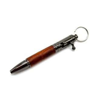 Close-up of a wooden fountain pen with chrome hardware on a white background, diagonally placed.